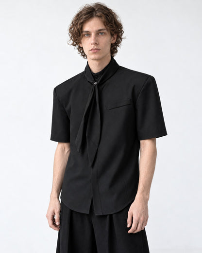 Tie-Neck Short Sleeve Shirt