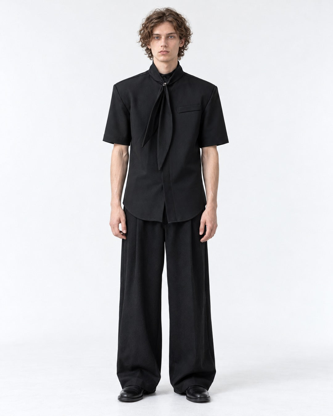 Tie-Neck Short Sleeve Shirt