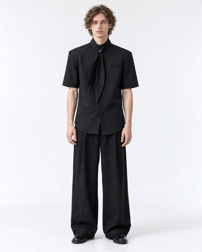 Tie-Neck Short Sleeve Shirt