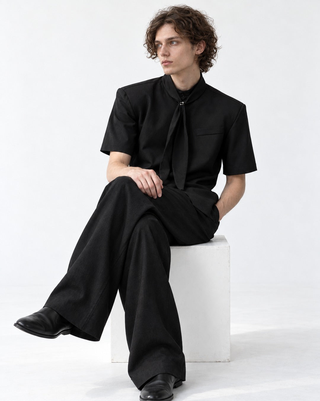 Tie-Neck Short Sleeve Shirt