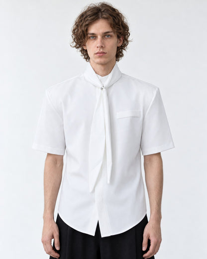 Tie-Neck Short Sleeve Shirt