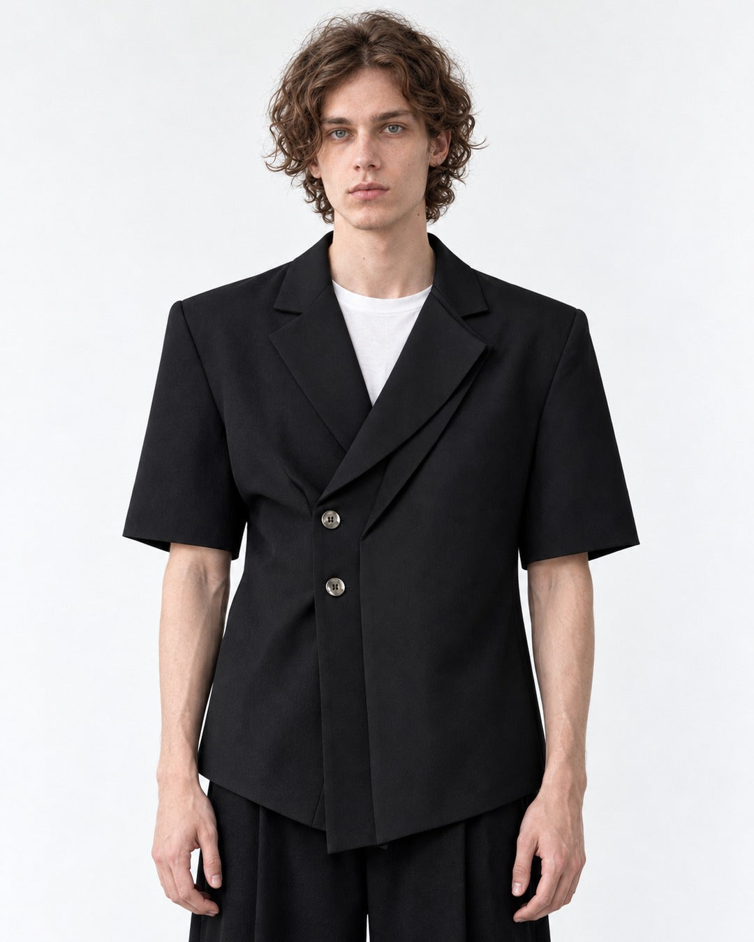 Short-Sleeve Asymmetric-Lapel Blazer