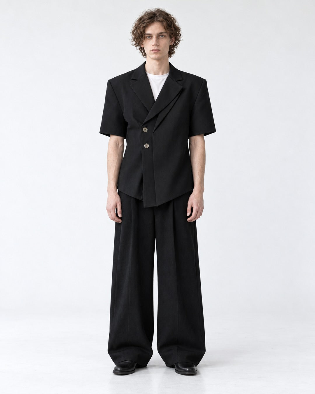 Short-Sleeve Asymmetric-Lapel Blazer