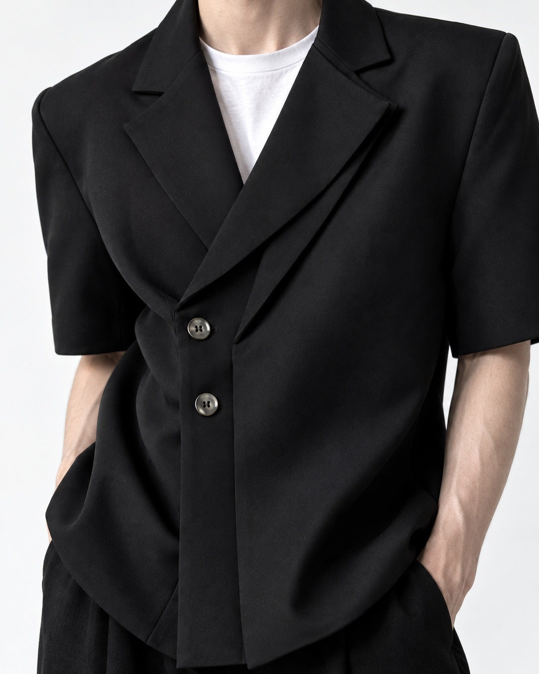 Short-Sleeve Asymmetric-Lapel Blazer