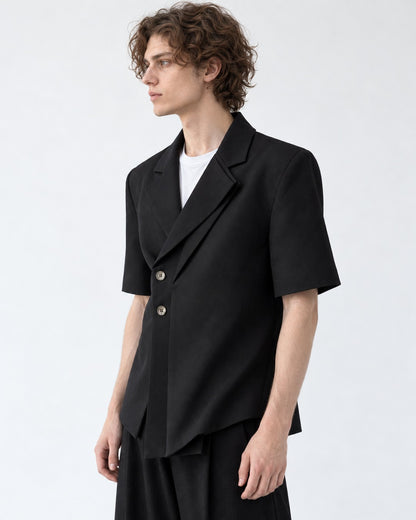 Short-Sleeve Asymmetric-Lapel Blazer