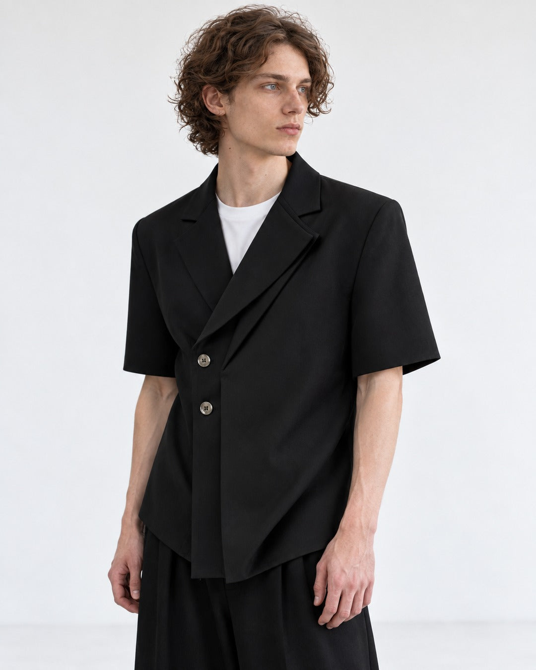Short-Sleeve Asymmetric-Lapel Blazer