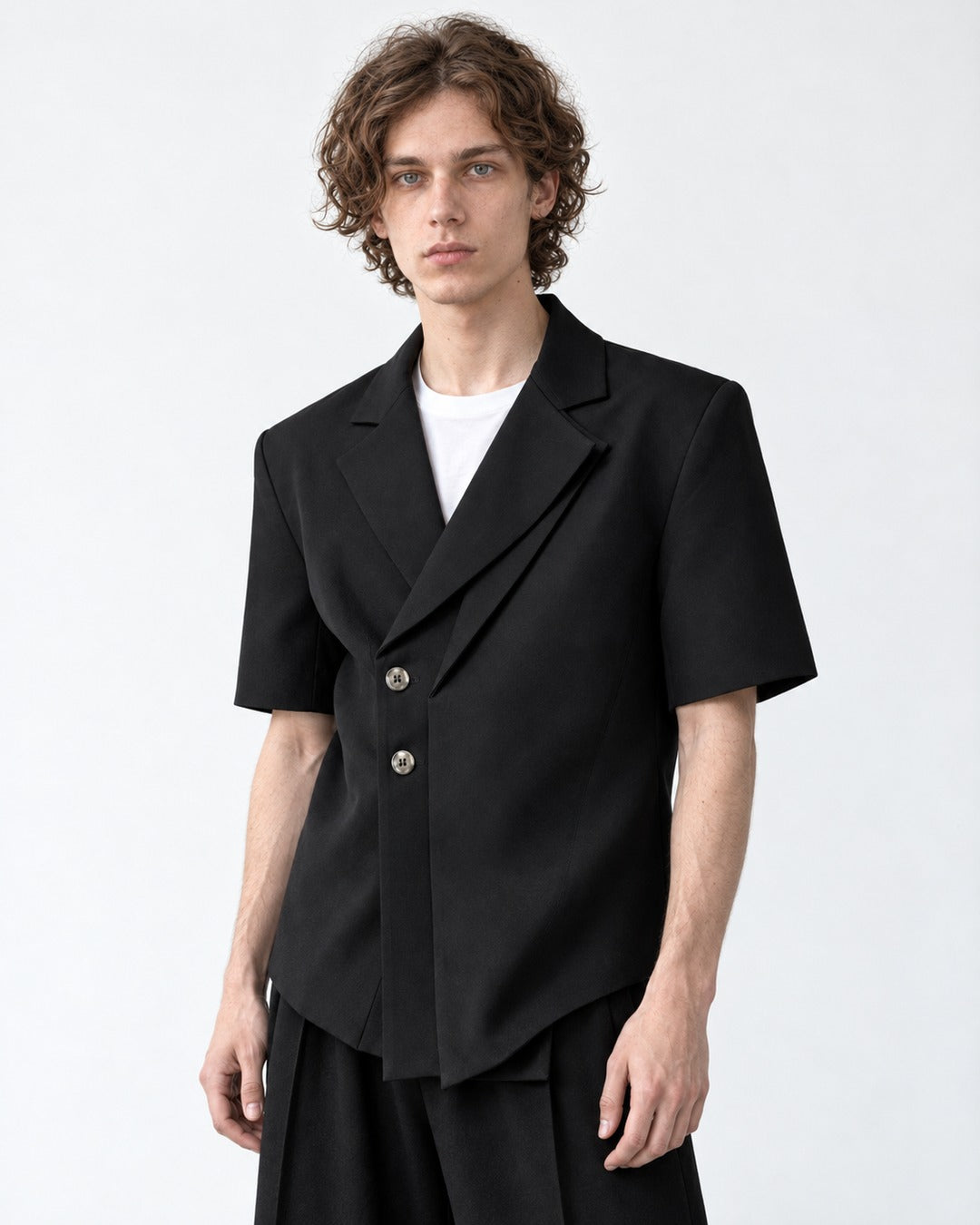 Short-Sleeve Asymmetric-Lapel Blazer