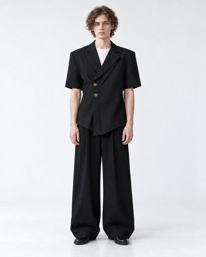 Short-Sleeve Asymmetric-Lapel Blazer