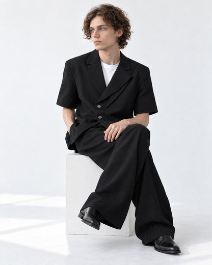 Short-Sleeve Asymmetric-Lapel Blazer