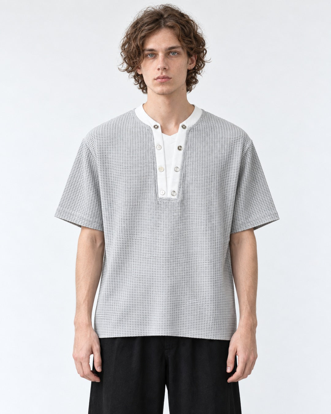 Waffle-Knit Henley Top