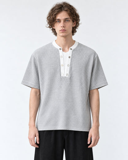 Waffle-Knit Henley Top