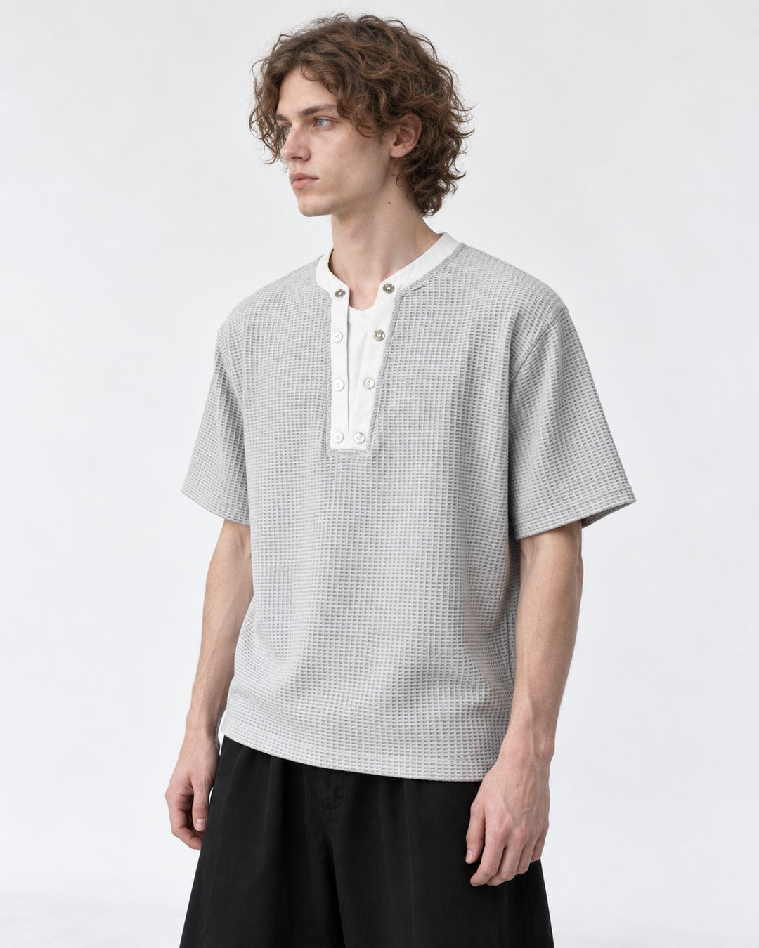 Waffle-Knit Henley Top