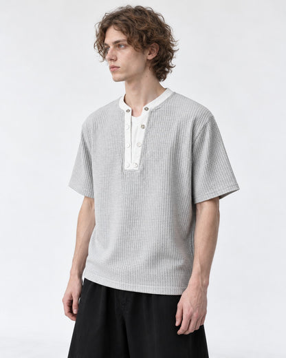 Waffle-Knit Henley Top