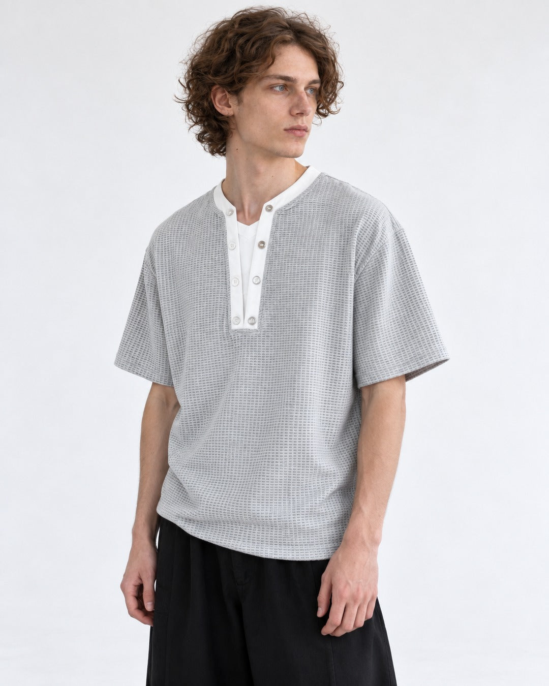 Waffle-Knit Henley Top