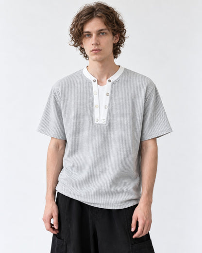 Waffle-Knit Henley Top