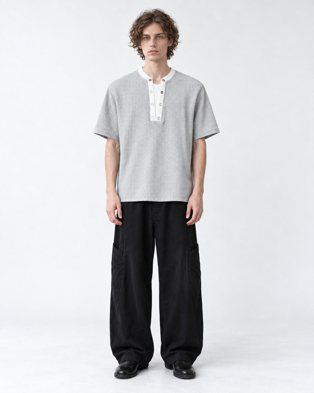 Waffle-Knit Henley Top