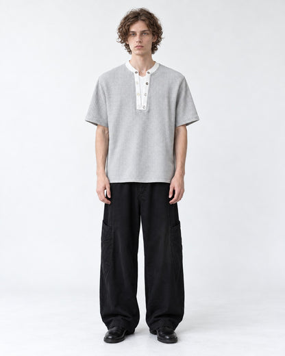 Waffle-Knit Henley Top