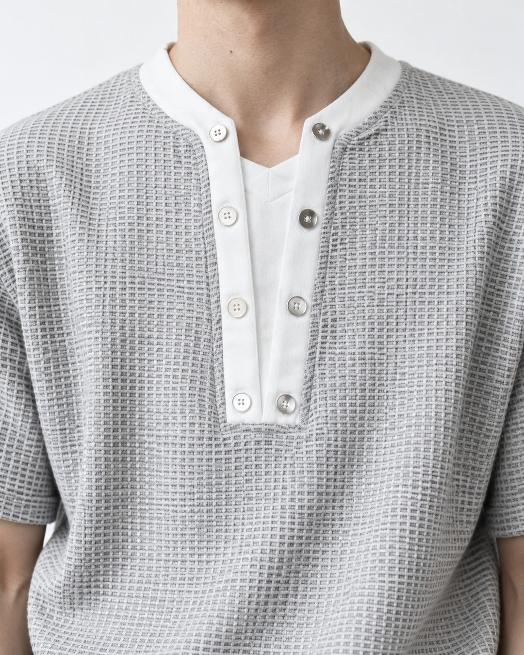 Waffle-Knit Henley Top