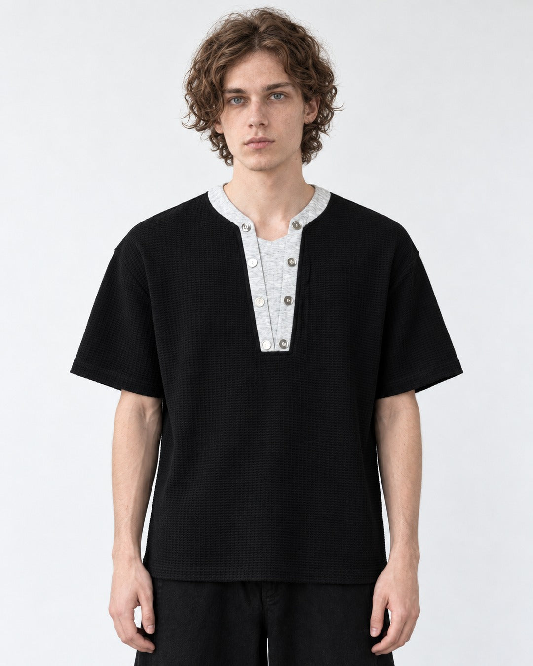 Waffle-Knit Henley Top