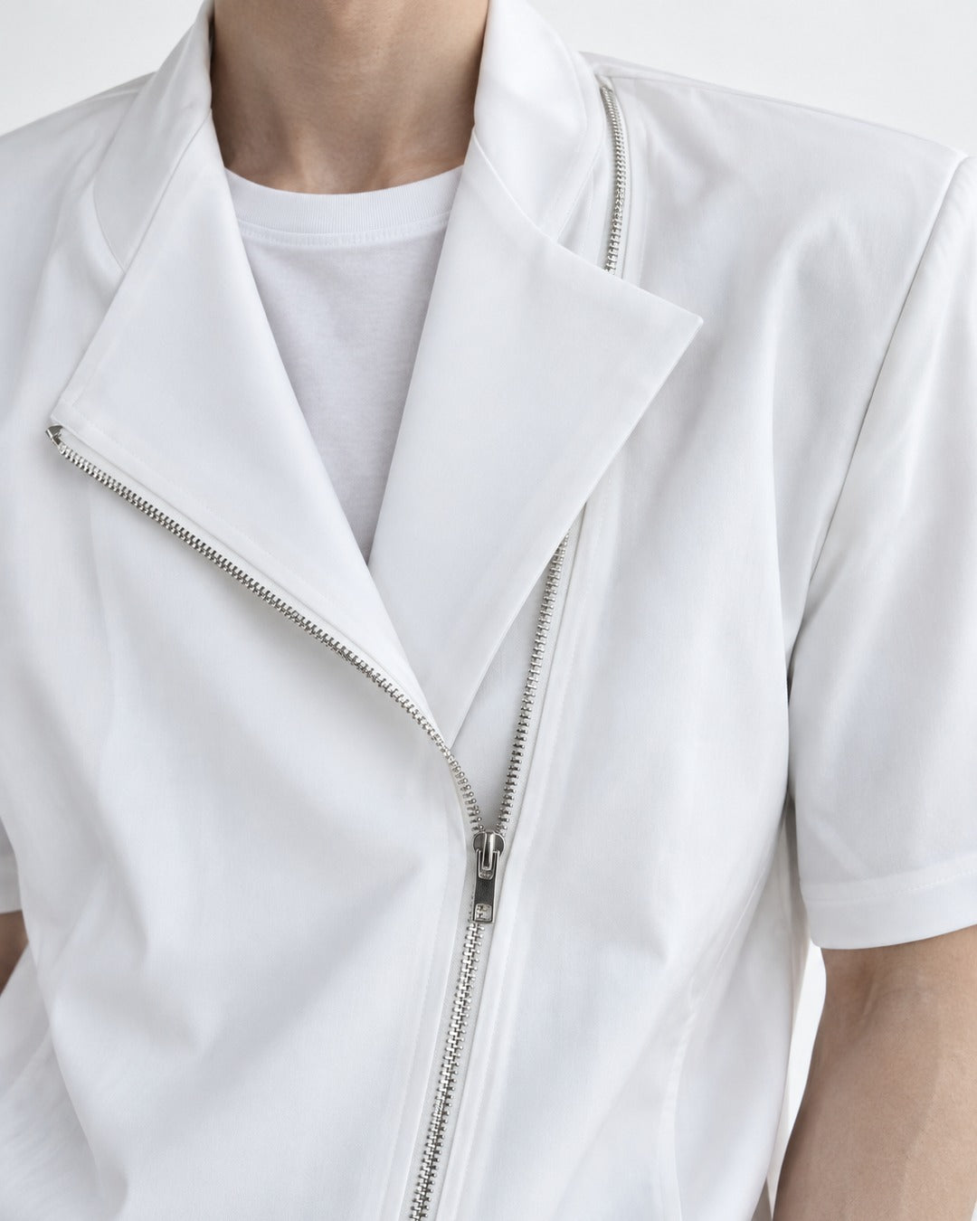 Diagonal-Zip Notch-Lapel Shirt