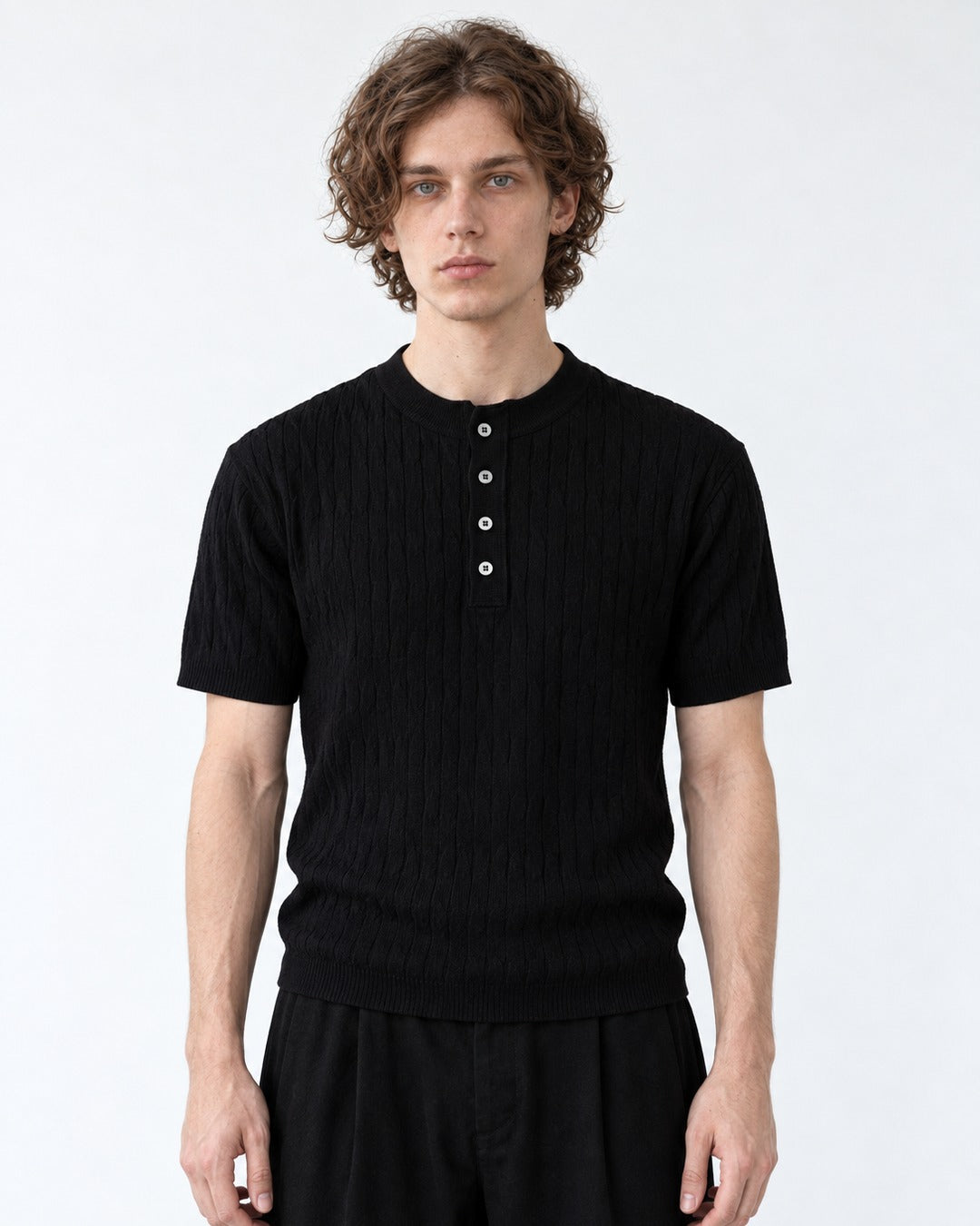 Ribbed Button-Placket Polo