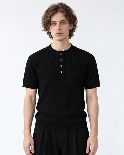 Ribbed Button-Placket Polo