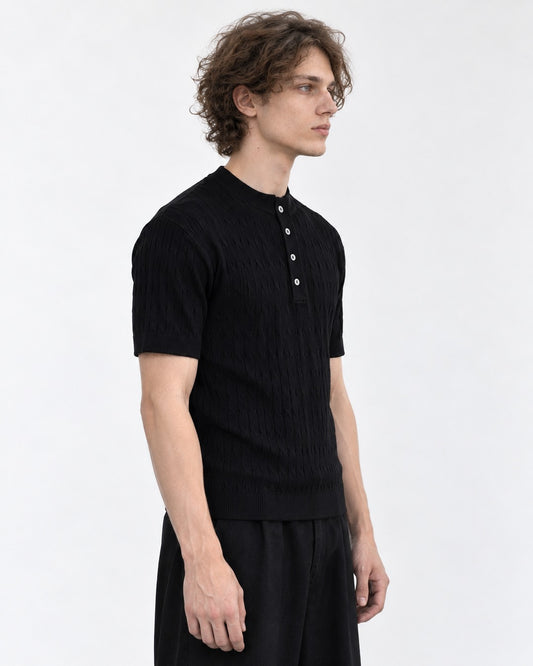 Ribbed Button-Placket Polo