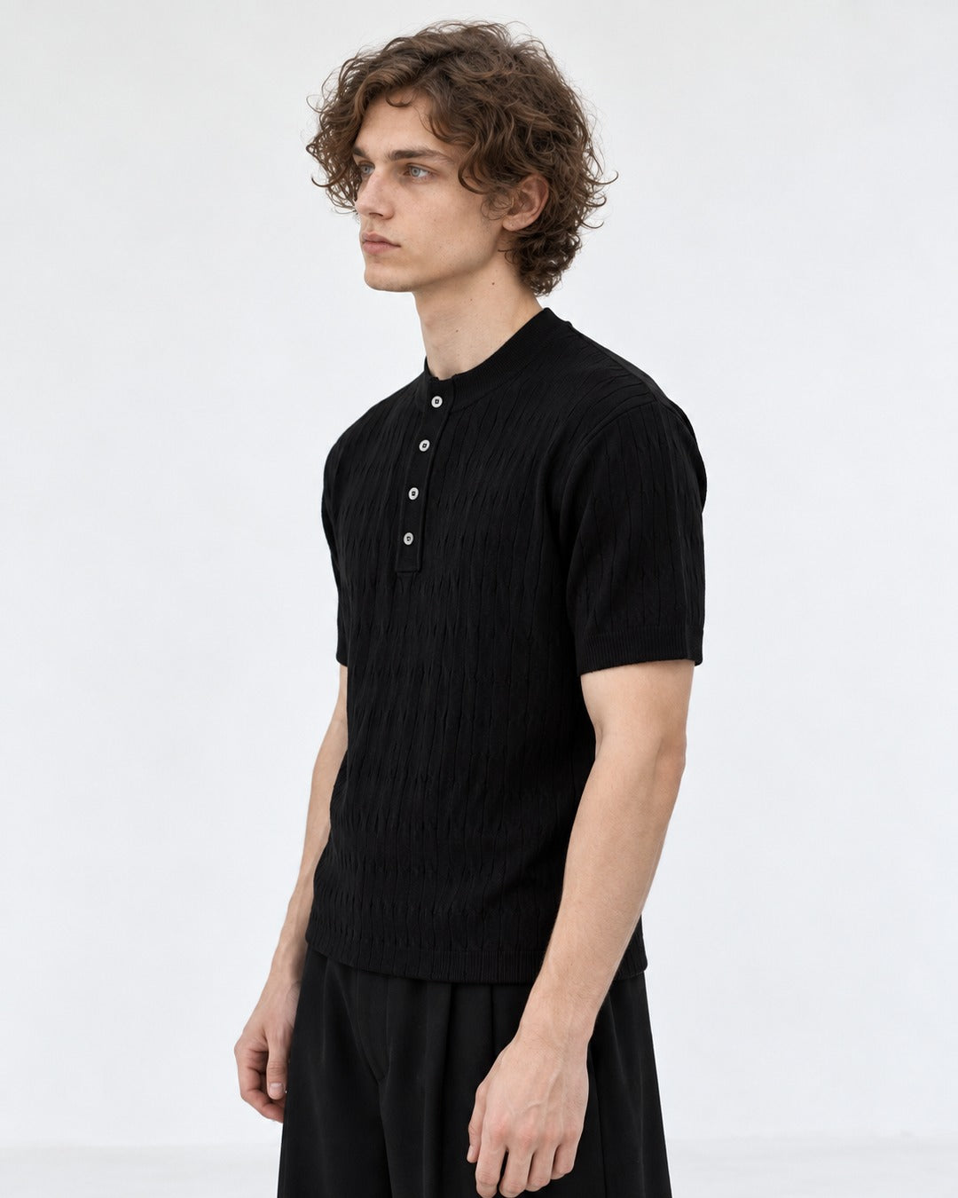 Ribbed Button-Placket Polo