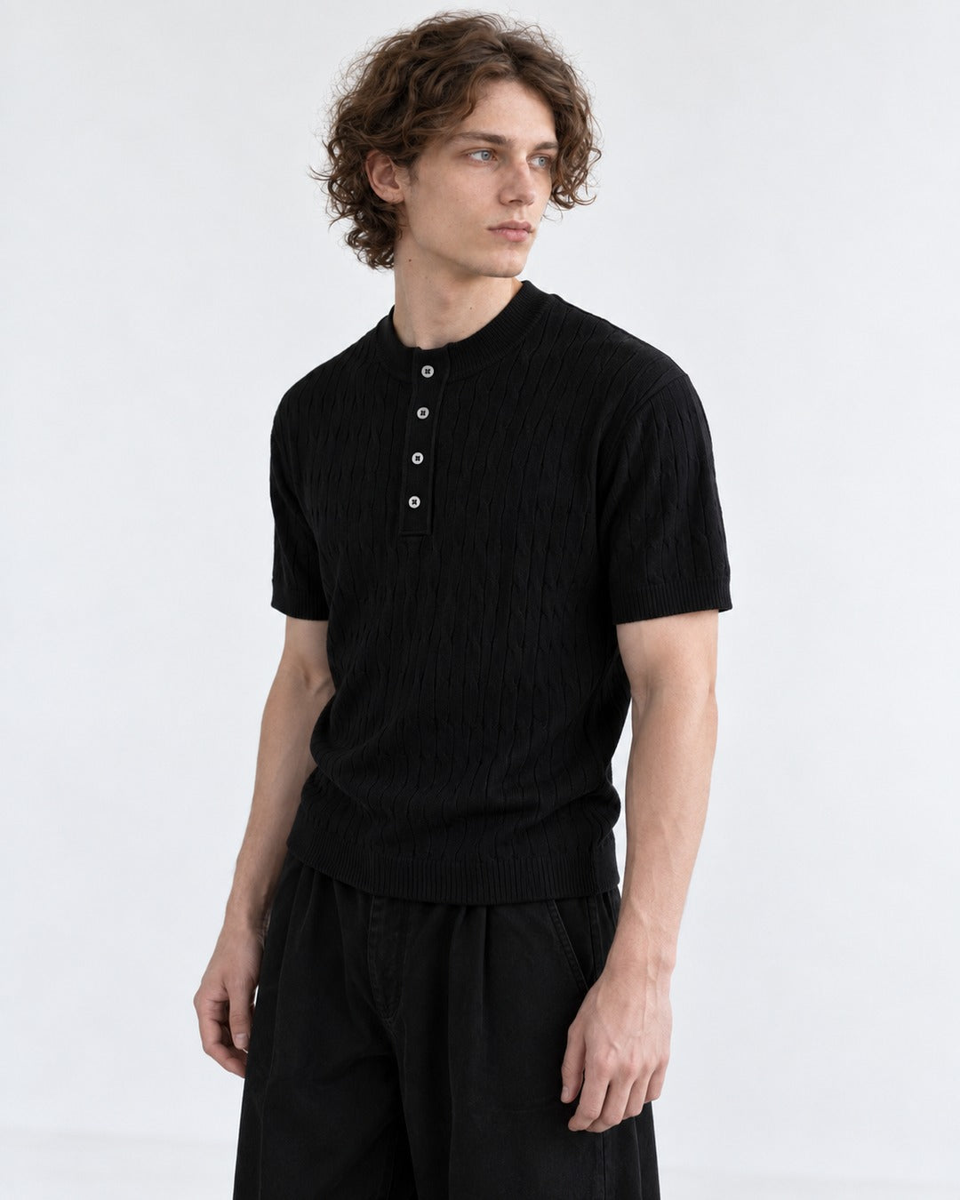 Ribbed Button-Placket Polo