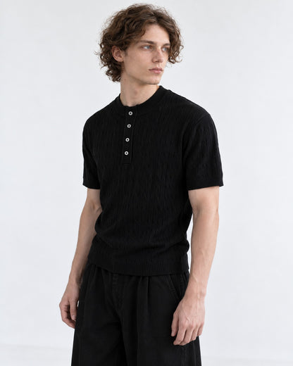 Ribbed Button-Placket Polo