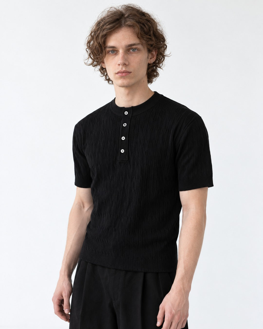 Ribbed Button-Placket Polo