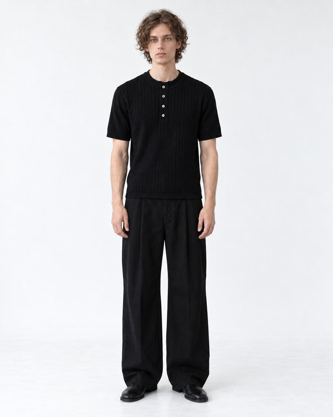 Ribbed Button-Placket Polo
