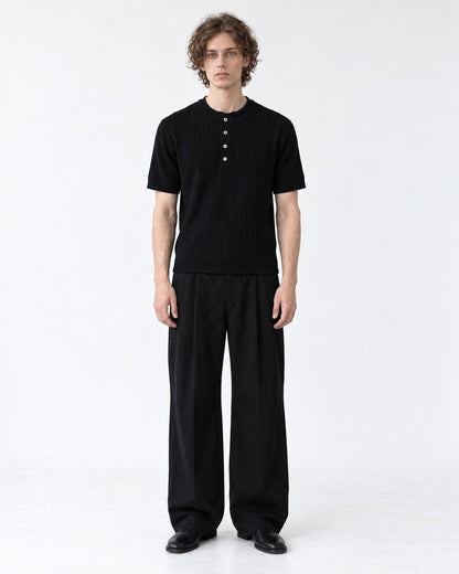 Ribbed Button-Placket Polo