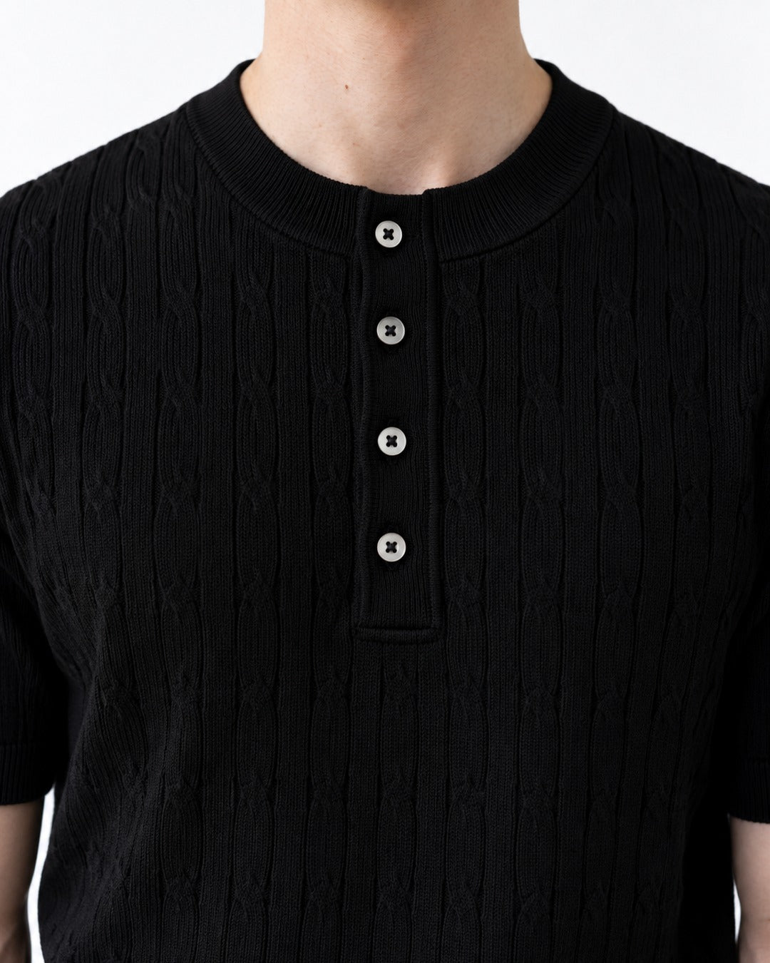Ribbed Button-Placket Polo
