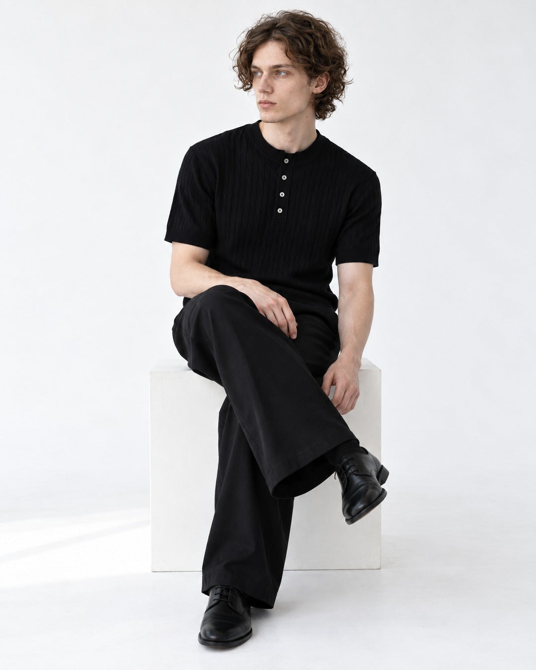 Ribbed Button-Placket Polo