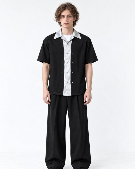 Contrast-Collar Studded Shirt