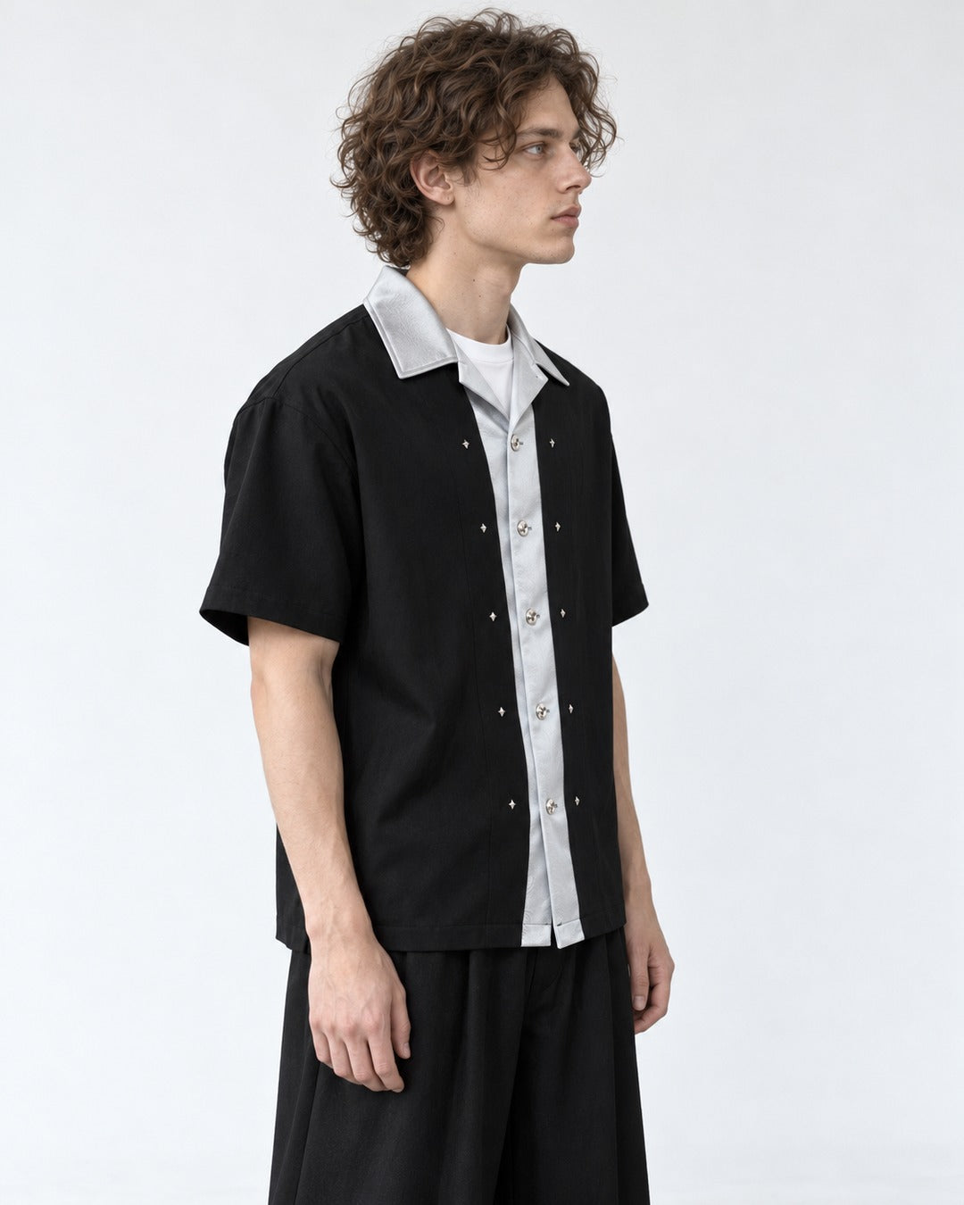 Contrast-Collar Studded Shirt