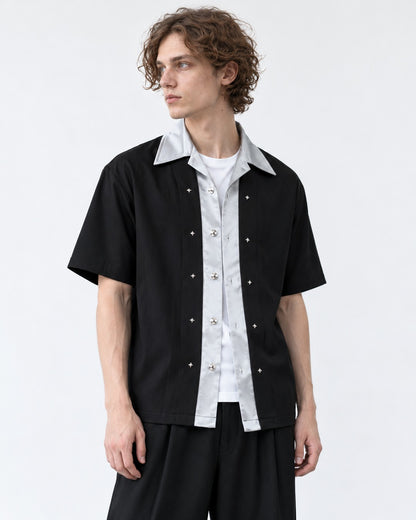 Contrast-Collar Studded Shirt