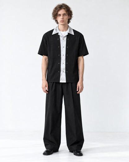 Contrast-Collar Studded Shirt