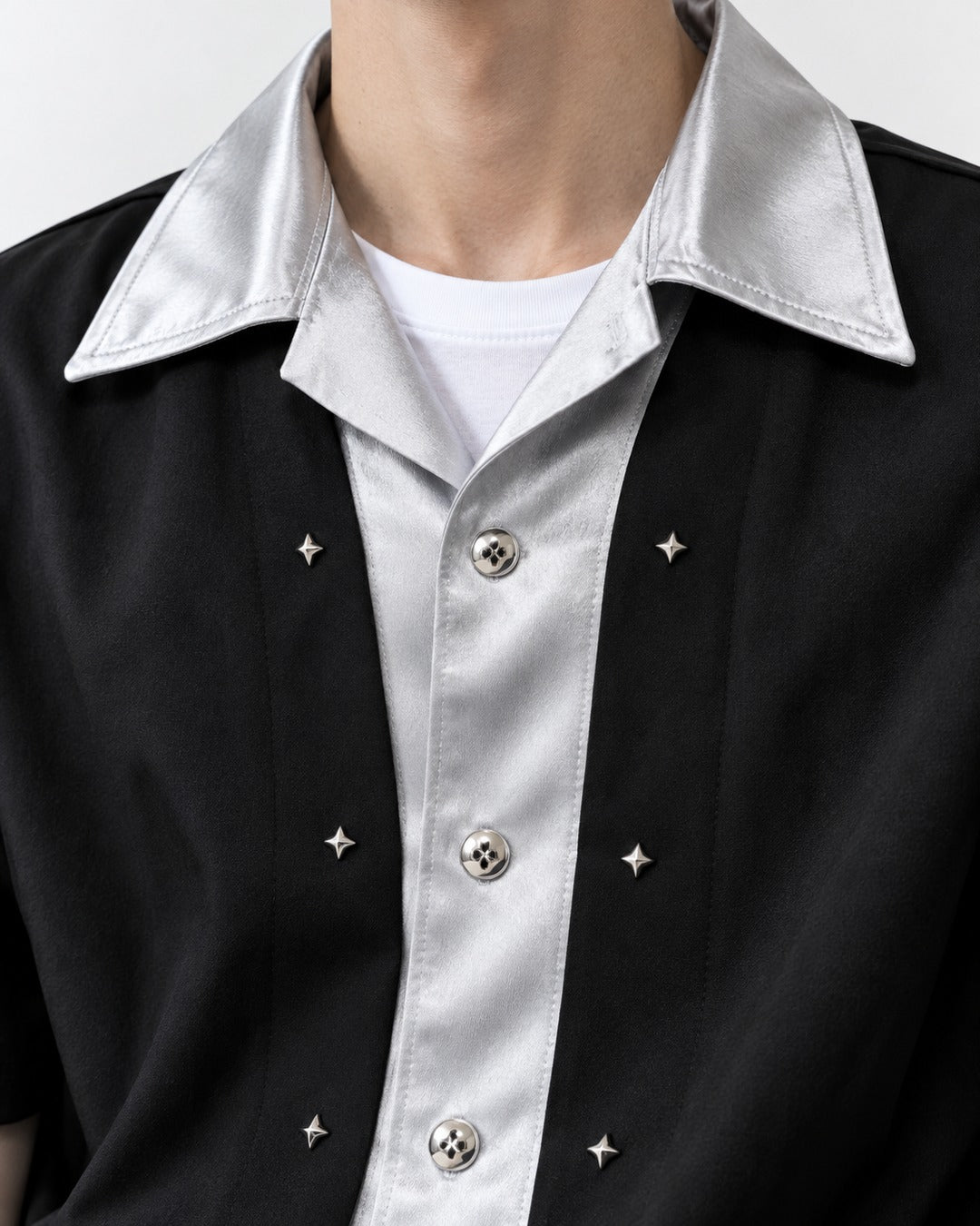 Contrast-Collar Studded Shirt