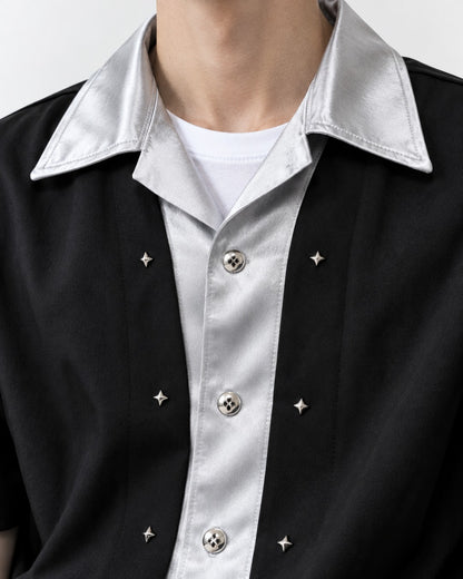 Contrast-Collar Studded Shirt