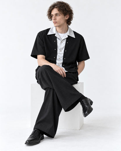 Contrast-Collar Studded Shirt