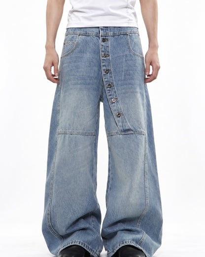 Washed Wide-Leg Jeans with Button Fly
