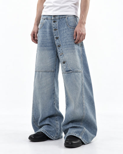 Washed Wide-Leg Jeans with Button Fly