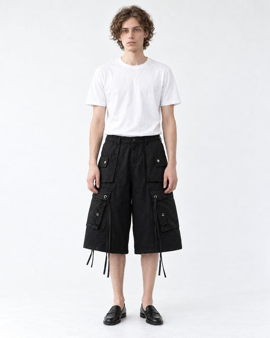 Multi-Pocket Workwear Shorts with Drawstring Hem