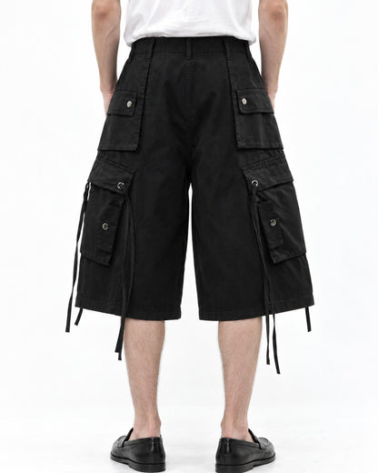 Multi-Pocket Workwear Shorts with Drawstring Hem