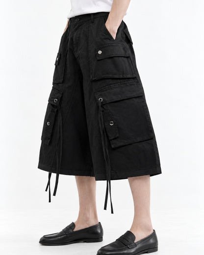 Multi-Pocket Workwear Shorts with Drawstring Hem