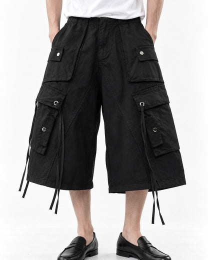 Multi-Pocket Workwear Shorts with Drawstring Hem