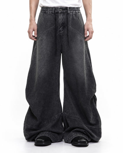 Wide-Leg Washed Denim Pants