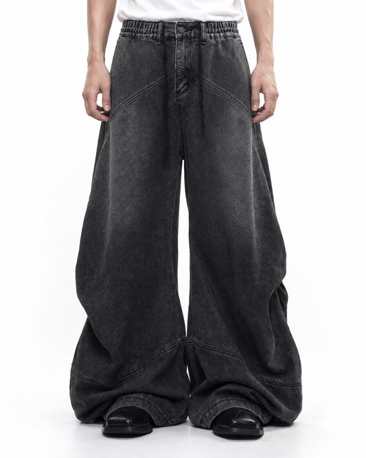 Wide-Leg Washed Denim Pants